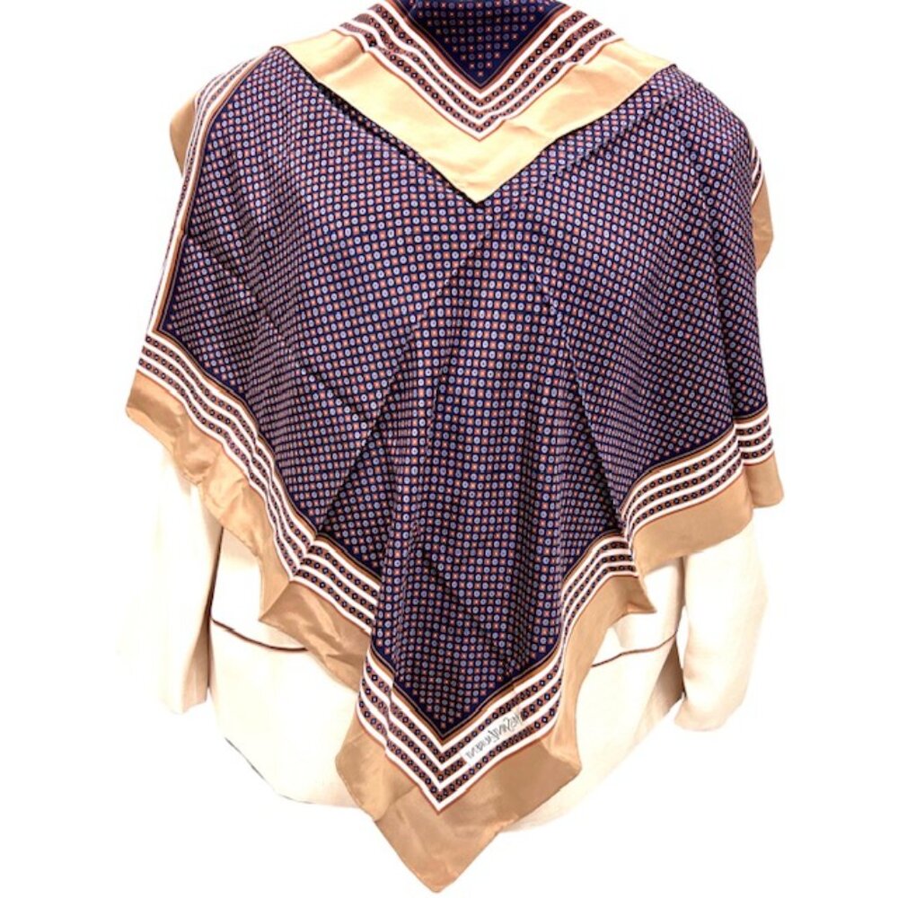 Beautiful Yves Saint Laurent  Silk Satin Scarf 31" Brown purple square Dots  (26 - Picture 3 of 12